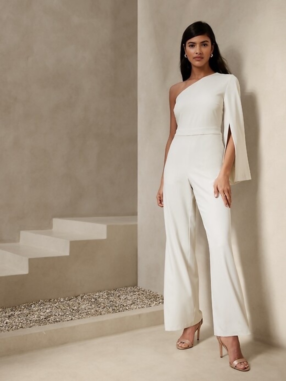 Banana Republic One-Shoulder Ivory Jumpsuit